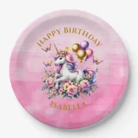 Pretty Pink, Purple and Gold Unicorn Birthday  Paper Plates