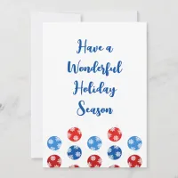 Christmas blue and red ornaments with snowflakes holiday card