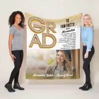 Gold Glitter Fun Facts Photo Class Grad Graduation Fleece Blanket