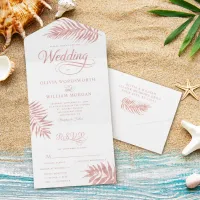 Elegant Rose Gold Tropical Wedding All In One Invitation