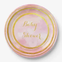 Pink and Gold Baby Shower Heart Paper Plates