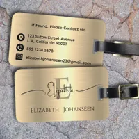 Modern Stylish Chic Gold Brushed Metal Monogrammed Luggage Tag