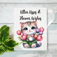 Purr-fect Blossoms Blank Greeting Card