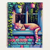 Sleepy Cat in Window Sill Ai Art Personalized Planner