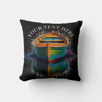 Boat with reflection on the water watercolour throw pillow