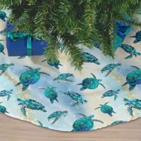 Beach Christmas Watercolor Sea Turtle Glitter Brushed Polyester Tree Skirt