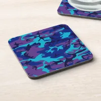 Camouflage Dark Blue & Purple Pattern Square Beverage Coaster