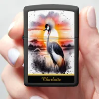 Beautiful Crowned Crane at Sunset in the Savannah Zippo Lighter