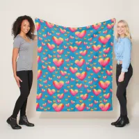 Multicolored Watercolor Hearts Fleece Blanket