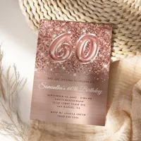 Glittery Rose Gold Glam Number 60th Birthday Invitation