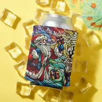 Majestic Stained Glass Santa and Reindeerts Can Cooler