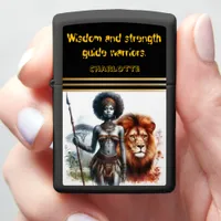 Warrior stands proud with a lion zippo lighter