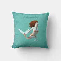 Pretty Koi Mermaid Swimming Underwater Throw Pillow