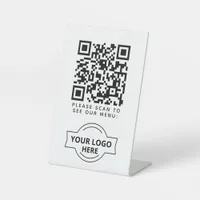 QR Code Black Menu Logo Contactless Modern Cafe Pedestal Sign