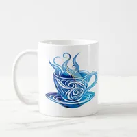 Artistic Blue Coffee Cup with Swirling Patterns