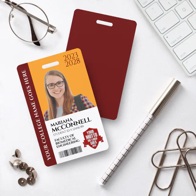 Red Gold School College University Student ID Badge