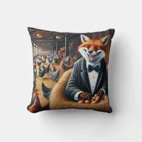 Funny Farmhouse Art Fox in Hen House Stealing Eggs Throw Pillow