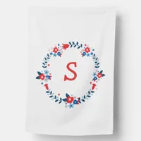 Red and Blue Floral Monogram House Flag