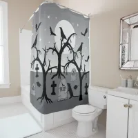 Spooky Halloween Graveyard Cemetery Tombstones Shower Curtain