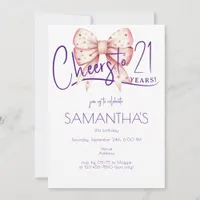 Coquette Pink Bow Cheers 21st Birthday Photo  Invitation