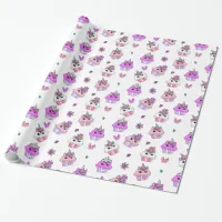 Purple and Pink Girl's Birthday Unicorn Cupcakes Wrapping Paper