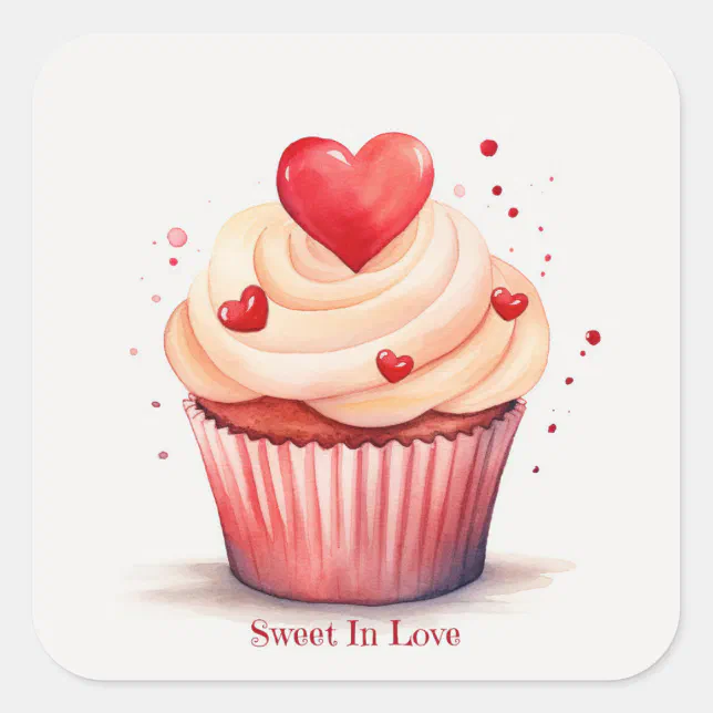 Sweet In Love Cupcake Valentine's Day Card Square Sticker