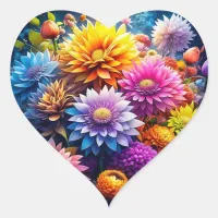 Pretty Colorful Watercolor Ai Art Flowers  Heart Sticker