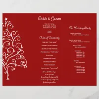 Red Christmas Tree Winter Tri Fold Wedding Program