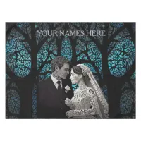 Beautiful wedding couple on a blue Tree of Life Tablecloth
