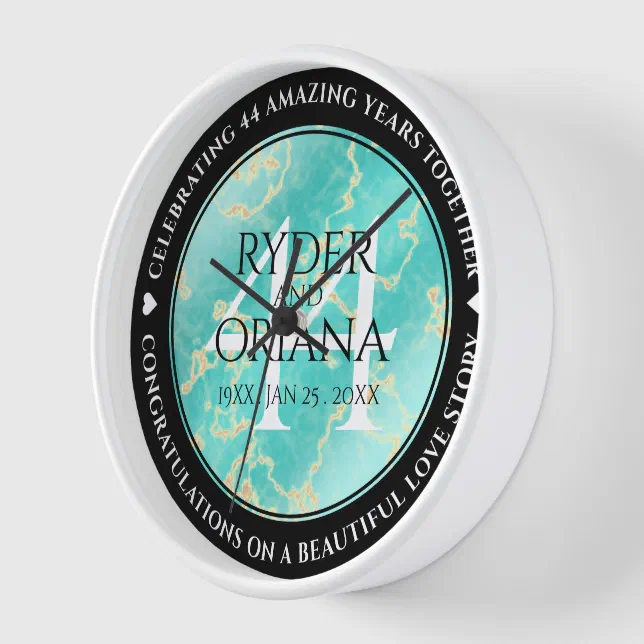 Elegant 44th Turquoise Wedding Anniversary Clock