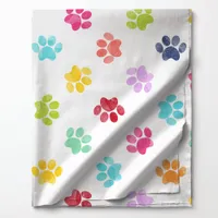 Rainbow Watercolor Paw Prints Pattern Fabric