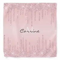 Metallic Powder Pink Glitter Dripping Monogram Bandana