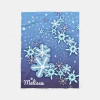 White Winter Crystal Ornate Snowflakes On Blue   Fleece Blanket