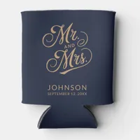 Modern Wedding Date Navy Blue Mr & Mrs Party Favor Can Cooler