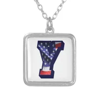 American Flag Letter "Y" Silver Plated Necklace