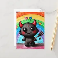 Adorable Little Devil Critter Childlike AI Art Postcard