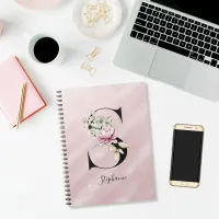 Modern Watercolor Pink Flower Monogram Notebook