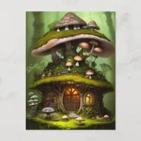 Adorable Mossy Mushroom Fairy House Postcard