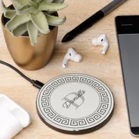 Custom Name Monogram Initial Stylish Greek Meander Wireless Charger