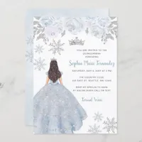 Dusty Blue Silver Glitter Dress Winter Quinceañera Invitation