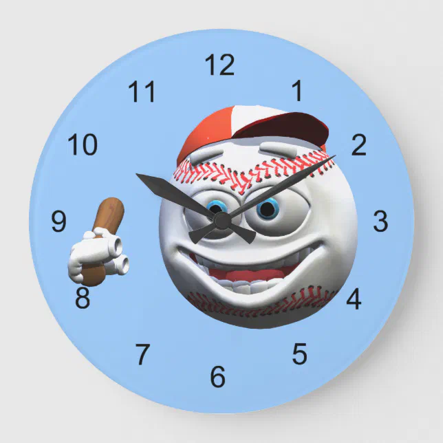 Funny Cartoon Baseball with Bat Large Clock