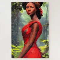 Safari Queen: Majestic African Woman Red Feathers Jigsaw Puzzle