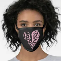 Bold Pink and Black Filigree Heart Design Face Mask