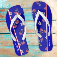 Fourth of July Family BBQ Red White Blue Cherry Flip Flops