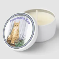 Orange Tabby Cat Lavender Door Personalized Mini Candle Favors