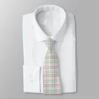 Pastel Pink And Green Plaid Tartan Gingham Pattern Neck Tie