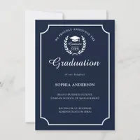 Modern Navy Blue Graduation Photo Announcement