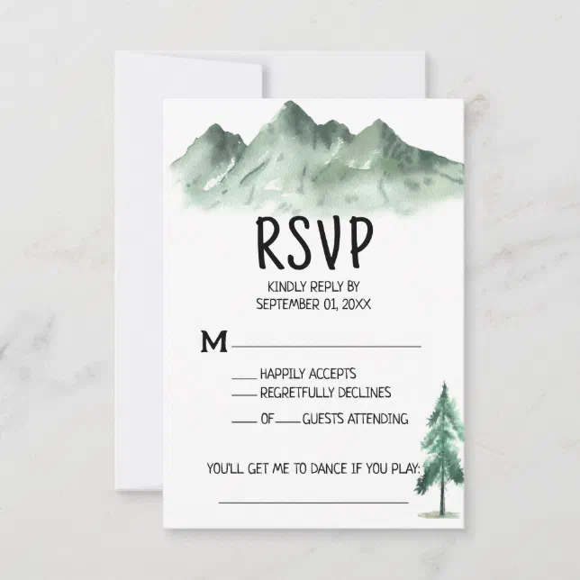 Rustic Mountain Watercolor Forest Tree Song Reques RSVP Card