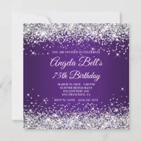 Sparkly Silver Glitter Royal Purple 75th Birthday Invitation