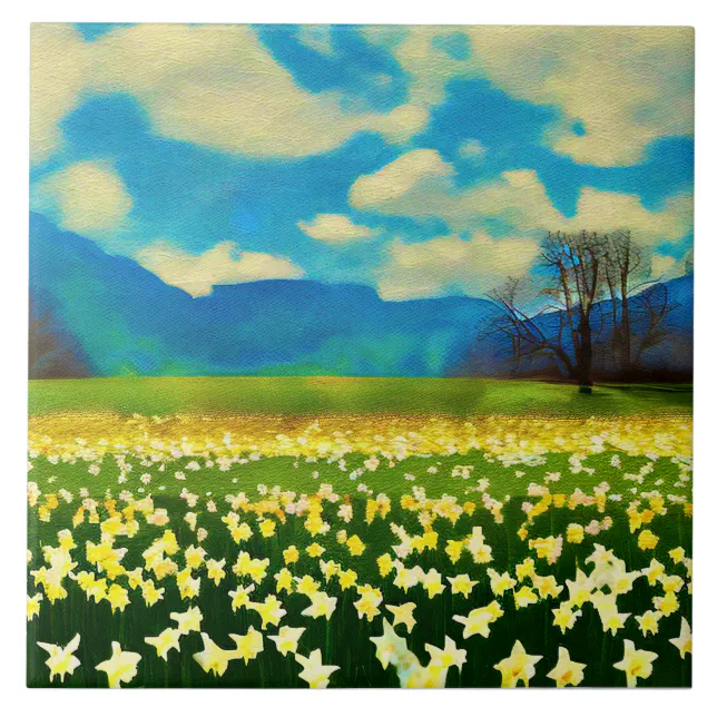 Daffodil field - painting ceramic tile